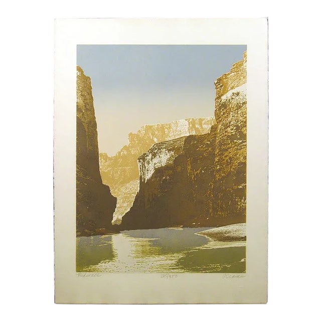 1980s "Redwall" Realist Style Canyon River Landscape Color Etching by Paula Crane For Sale