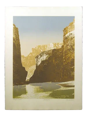 1980s "Redwall" Realist Style Canyon River Landscape Color Etching by Paula Crane