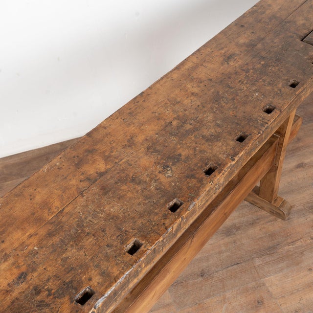 Early 20th Century Early 20th Century Rustic Narrow Workbench Console Table For Sale - Image 5 of 14