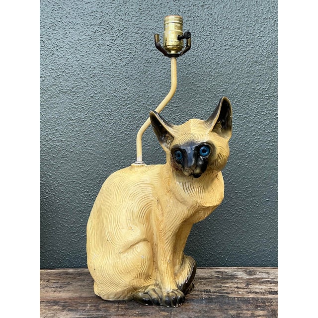 Vintage Glazed Ceramic Siamese Cat Lamp For Sale In West Palm - Image 6 of 12