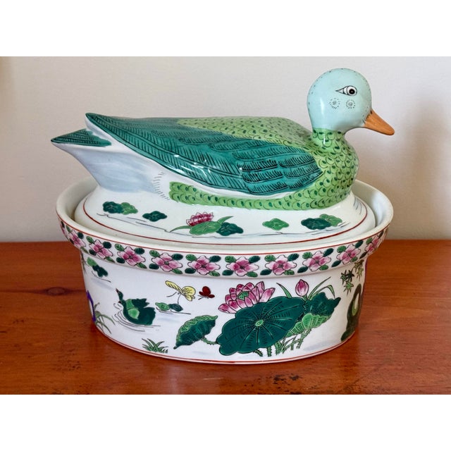 1980s 1980s Chinese Export Porcelain Duck Lidded Dish For Sale - Image 5 of 9