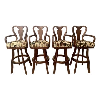 Late 20th Century Solid Cherry Wood Ethan Allen Style Swivel Exquisite Bar Stools Set of Four Excellent Mint Condition. For Sale