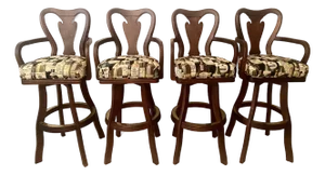 Solid Cherry Wood Ethan Allen Style Swivel Exquisite Bar Stools Set of Four Excellent Mint Condition Late 20th Century