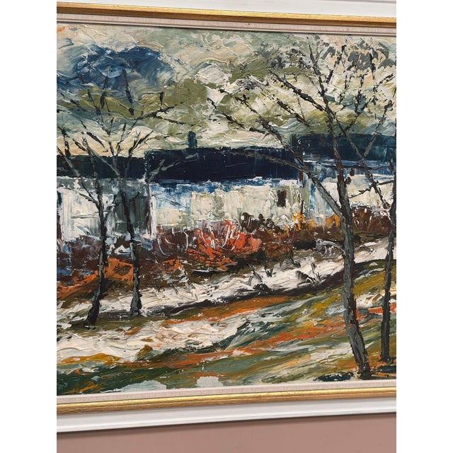 Stig Hallblom, Landscape with Houses and Trees, 1950s, Oil Painting on Panel, Framed For Sale - Image 16 of 18