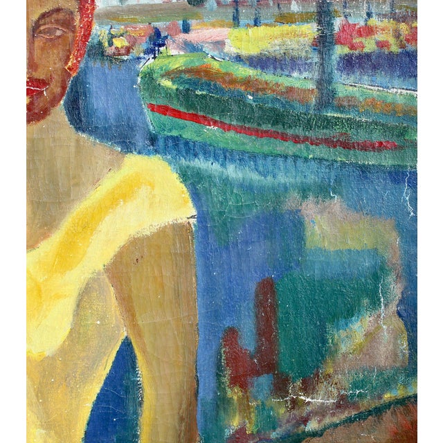 French School Artist, Young Woman at the Port of Sanary, Oil Painting on Canvas, Framed For Sale - Image 8 of 18