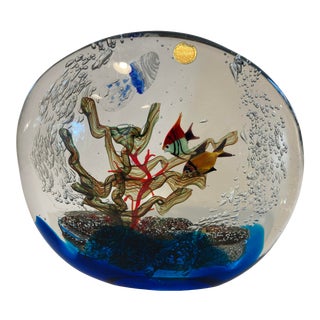 Large 1970s Murano Art Glass Fish Aquarium With Jellyfish Sculpture For Sale