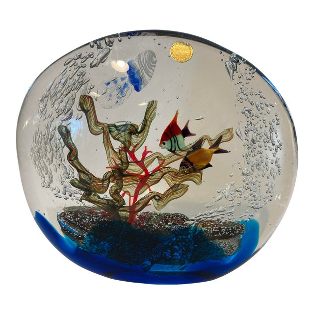 Large 1970s Murano Art Glass Fish Aquarium With Jellyfish Sculpture For Sale