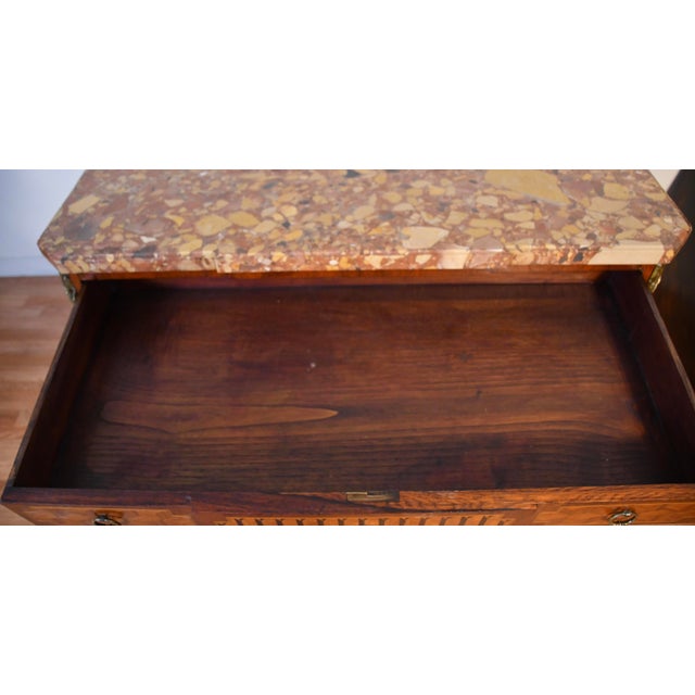 1890 Antique French Louis XV Marquetry Inlay Marble Top Dresser Chest of Drawers For Sale - Image 12 of 18