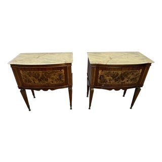 Mid-Century Nightstands with Marble Tops and Brass Details, 1950s, Set of 2 For Sale