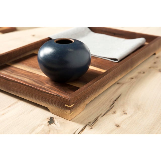 Wood Modern Wooden Tray in Walnut and Brass by Alabama Sawyer For Sale - Image 7 of 10