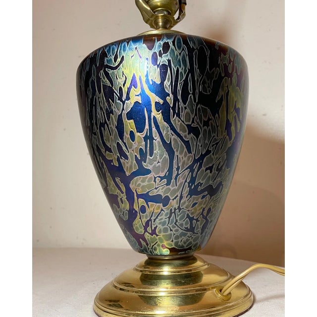 Modern Vintage Hand Blown Iridescent Aurene Studio Lustre Glass Electric Table Lamp For Sale - Image 3 of 16