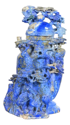 Antique Chinese Lapis Lazuli Birds and Tree Lidded Jar
