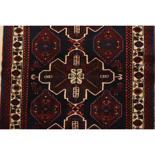 1990s Hamedan Rug 3’2” X 4’10” Blue Wool Vintage Tribal Hand-Knotted Carpet For Sale - Image 5 of 12