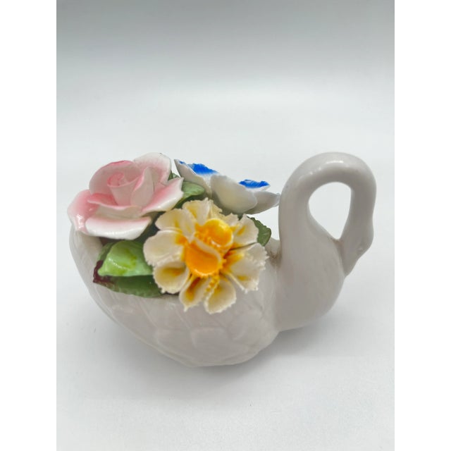 1980s Vintage Royale Stratford Staffordshire Capodimonte Style Swan With Flowers Figurine For Sale - Image 4 of 11