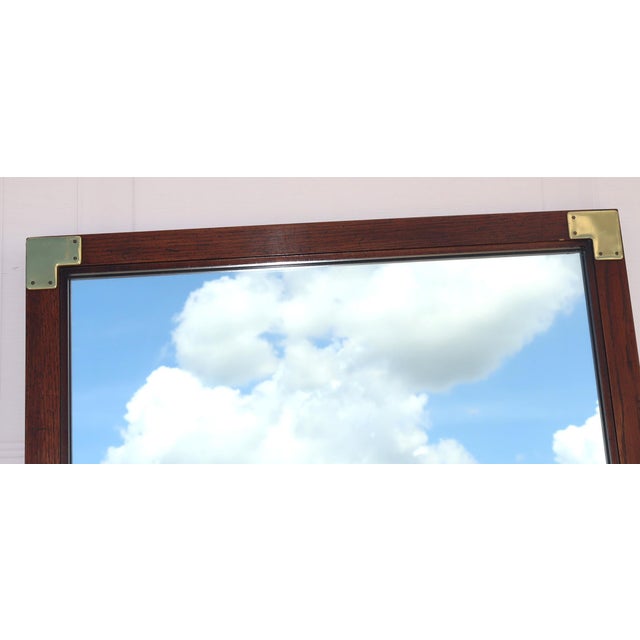Wood Pair of Vintage Campaign Henredon Wall Mirrors / Dresser Mirror For Sale - Image 7 of 8