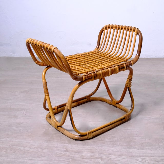 Vintage Italian Bamboo and Wicker Ottoman, 1950s For Sale - Image 4 of 13