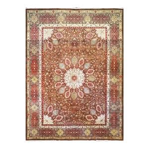 Antique Persian Tabriz 10X14 Brown, Red, & Dark Green Handmade Area Rug #9902148