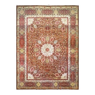 Antique Persian Tabriz Wool 10x14 Brown, Red, & Dark Green Handmade Area Rug #9902148 For Sale
