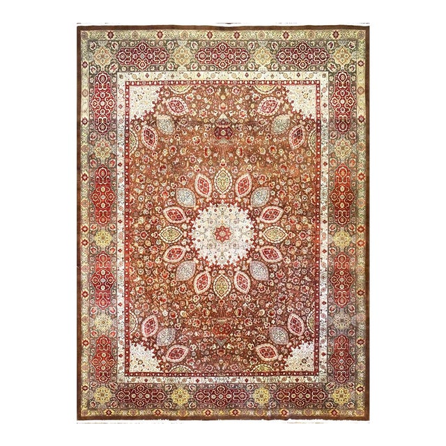 Antique Persian Tabriz Wool 10x14 Brown, Red, & Dark Green Handmade Area Rug #9902148 For Sale