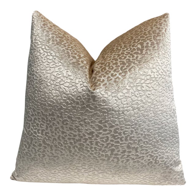 Champagne Velvet Leopard Print Throw Pillow With Feather Down Insert For Sale