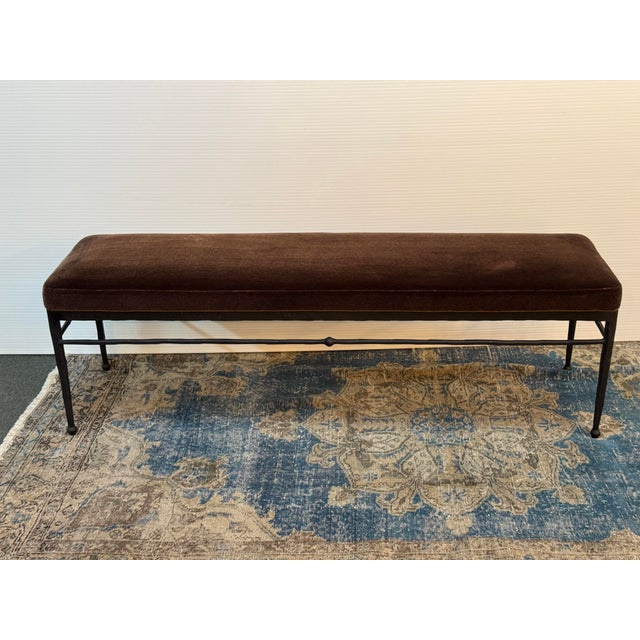 Textile Athena Calderone for Crate & Barrel Rodin Brown Velvet Bench For Sale - Image 7 of 12