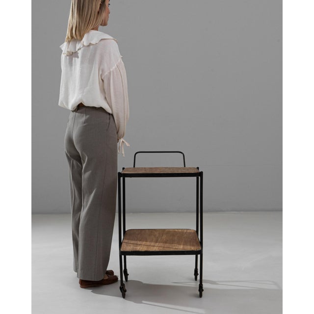 1950s French Two-Tier Metal and Wood Bar Cart With Bottle Holder For Sale - Image 17 of 18