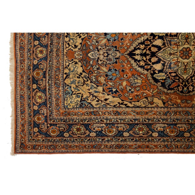 Textile Antique Persian Tabriz Rust Wool Rug With Classic Medallion Design For Sale - Image 7 of 7