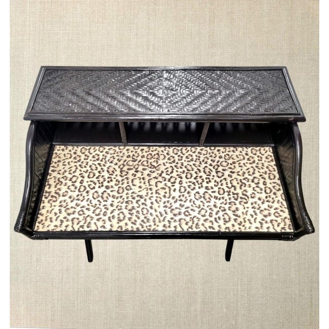 Ralph Lauren Vintage Customized Espresso Brown Wicker Leopard British Colonial Writing Desk For Sale - Image 4 of 11