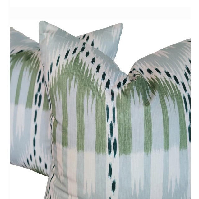 Schumacher Blue & Aqua Pillow Bundle - Bukhara Ikat and Mia Tulip Pillows - Set of 4 For Sale - Image 11 of 11
