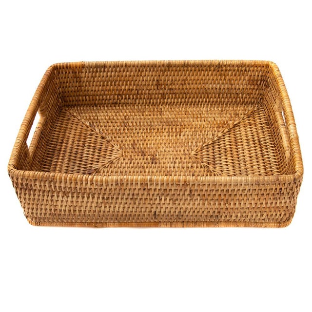 Wood Artifacts Rattan Rectangular Storage Basket with Rounded Corners in Honey Brown - 14" For Sale - Image 7 of 7