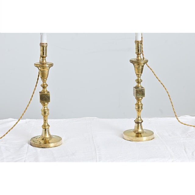 Vintage French Brass Candlestick Lamps - a Pair For Sale In Baton Rouge - Image 6 of 12