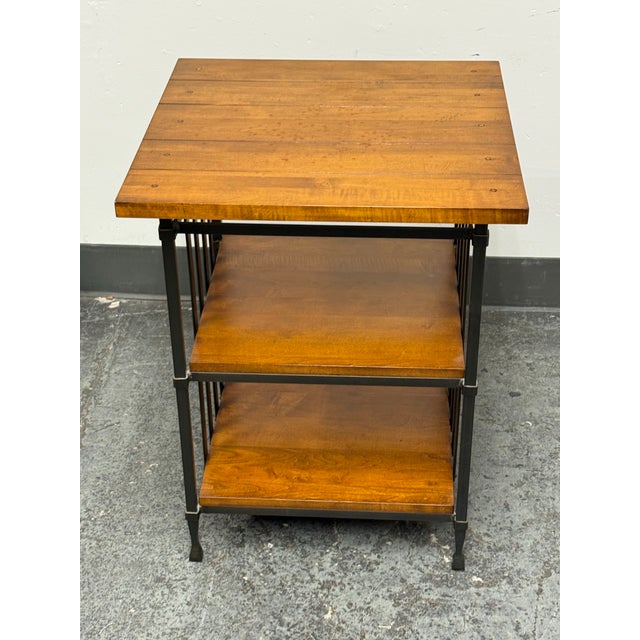 Industrial Iron + Wood Three Tier Side Table For Sale - Image 12 of 12