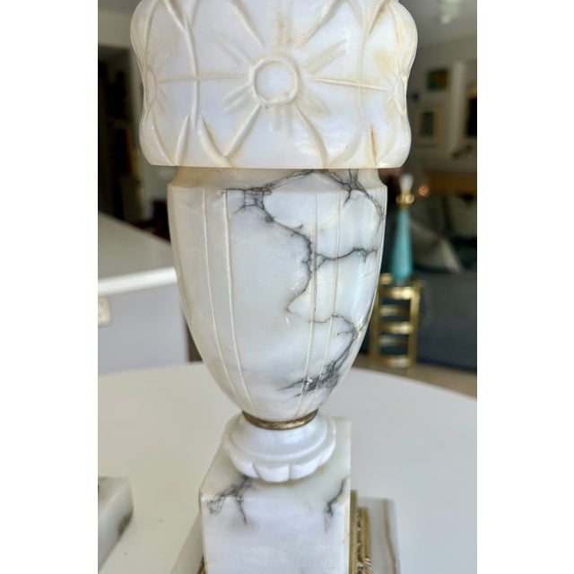 Pair of Italian Neoclassic Alabaster Table Lamps, Hand-Carved, 1950s For Sale - Image 11 of 18