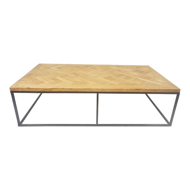 Vintage Modern Industrial Steel Frame & Wood Large Coffee Table by Van Thiel & Co. For Sale
