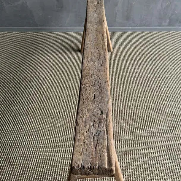 Wood 1940s Vintage One of a Kind Elm Wood Skinny Bench 78" For Sale - Image 7 of 8