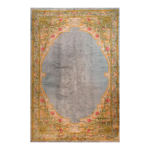Aesthetic Tulips Border in a Aqua Ground Antique Irish Donegal Arts & Crafts Rug