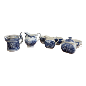 1970s Liberty Blue Betsy Ross Tea Set Cups Creamers Sugar Bowl England Lot 9 Pcs