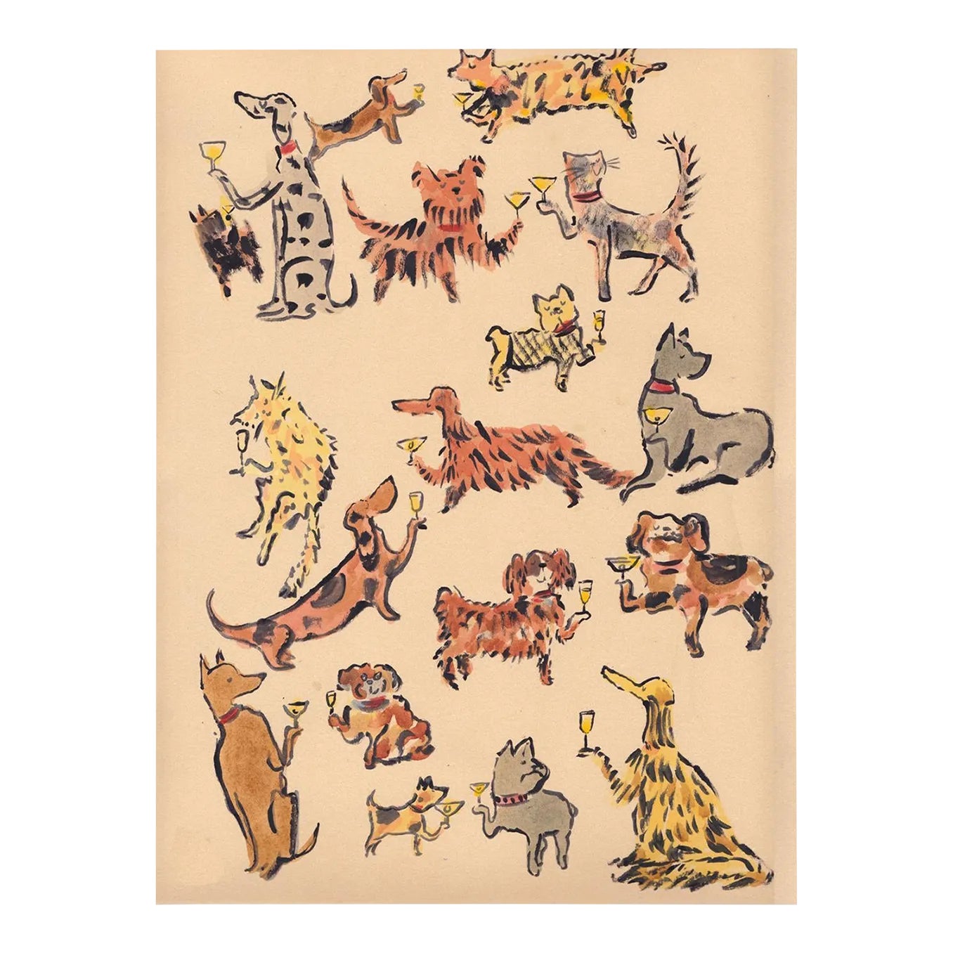 "Booze Hounds II" Contemporary Original Expressionist Whimsical Print by Pauline de Roussy de Sales