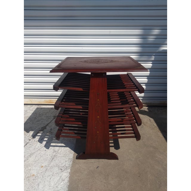 Wood Late 20th Century Edward Wormley Style Magazine Tree With Brass Inlay For Sale - Image 7 of 7