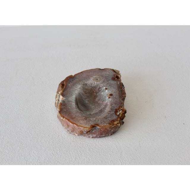 Brown Vintage Mid Century Polished Brown White Agate Ashtray Candy Dish Cashpot For Sale - Image 8 of 15