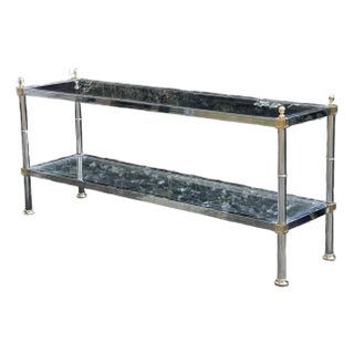 Vintage Maison Jansen Style Faux Bamboo Chrome and Brass Console Table For Sale