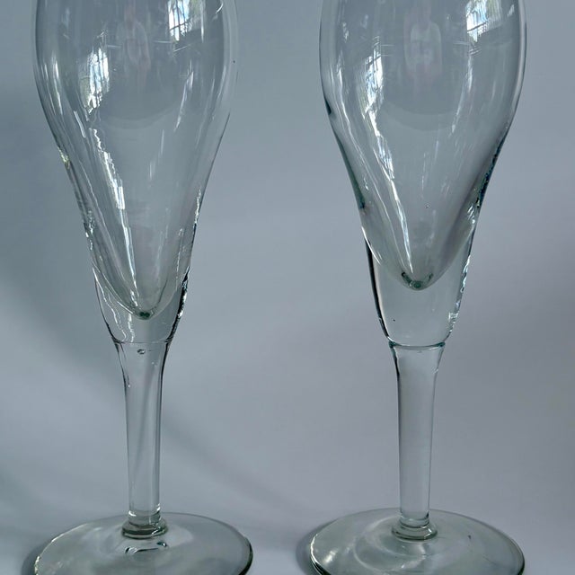 Vintage Tulip Shaped Champagne Flutes Handmade Blown Glass - Set of 2 For Sale - Image 4 of 6