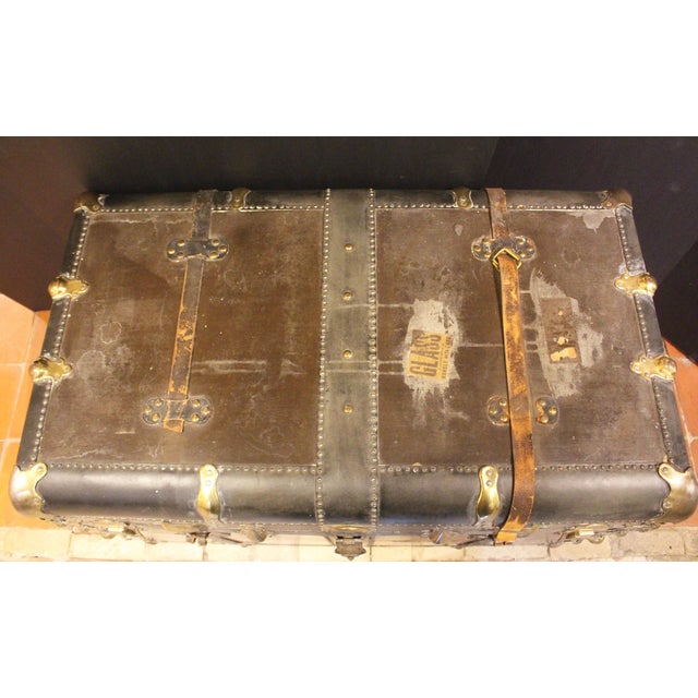 Late 19th Century American Wood, Canvas, Leather, and Brass Steamer Trunk For Sale - Image 4 of 13