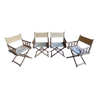 McGuire Style Faux Bamboo Folding Directors Chairs, Set of 4 For Sale