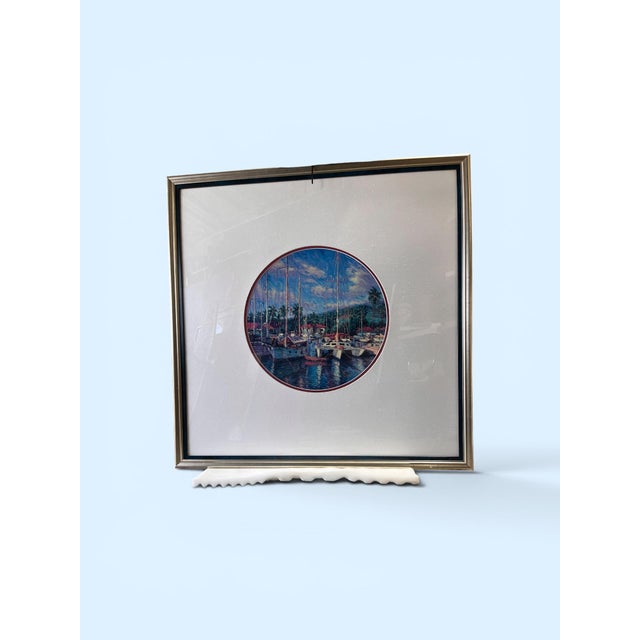 The Print depicts the Lahaina Harbor on Maui , Hawaii . Featuring boats and palm trees with a vibrant, impressionistic...