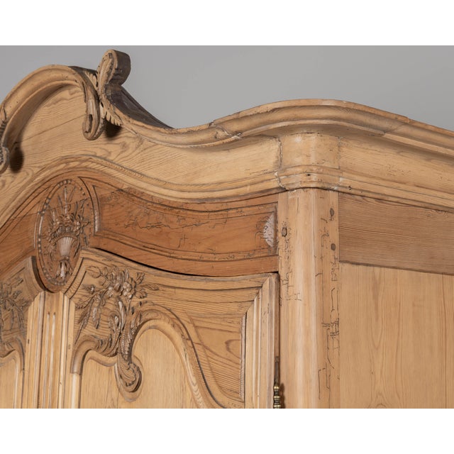 19th Century Louis XV French Armoire, Hand-Carved Pine, Circa 1880 For Sale - Image 9 of 15