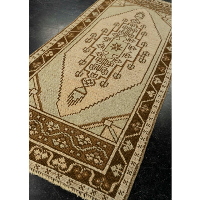 Textile Turkish Mini Rug Oriental Hand Knotted Vintage Rug 1'7" x 3'8" #21064 For Sale - Image 7 of 8