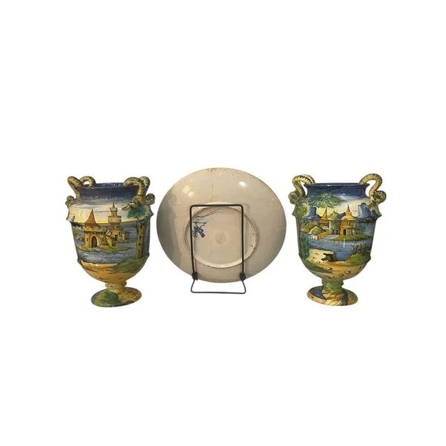 Triptych of Decorative Amphorae and Plate, 1800s, Set of 3 For Sale - Image 6 of 9