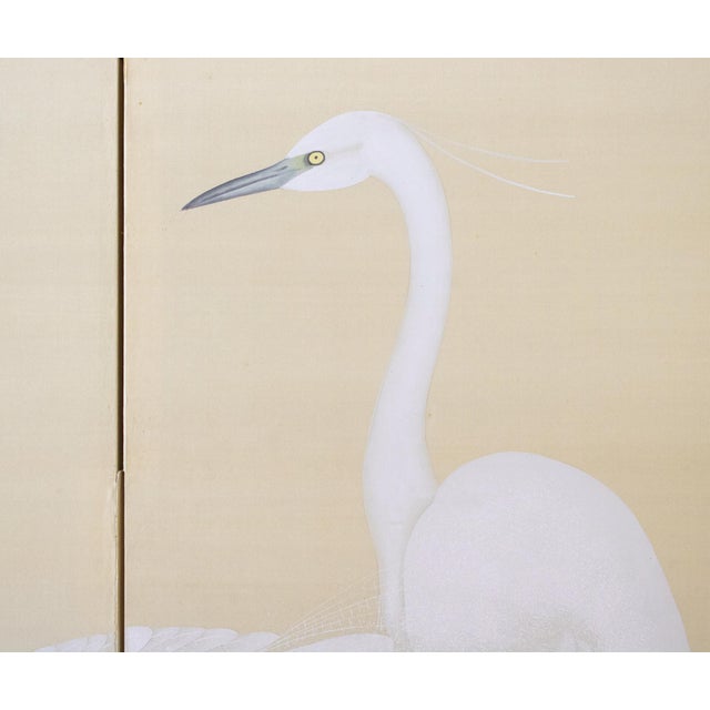 C. 1970s Japanese Style Monochrome Silk Screen "Egrets and Moon" For Sale - Image 10 of 17