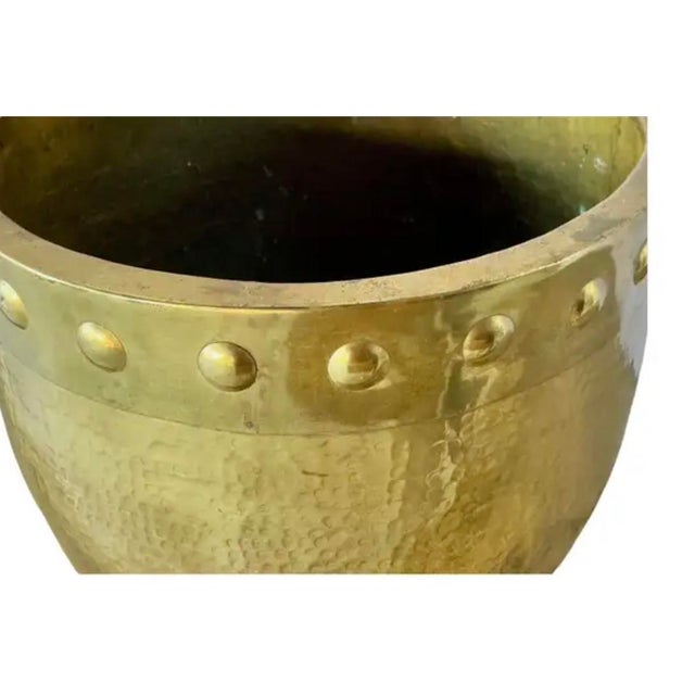 Large Solid Hammered Brass Cachepot Planter For Sale - Image 4 of 8